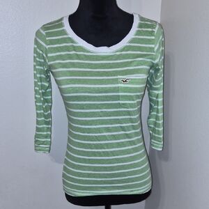 Hollister Mint Green Striped Long Sleeve Tee